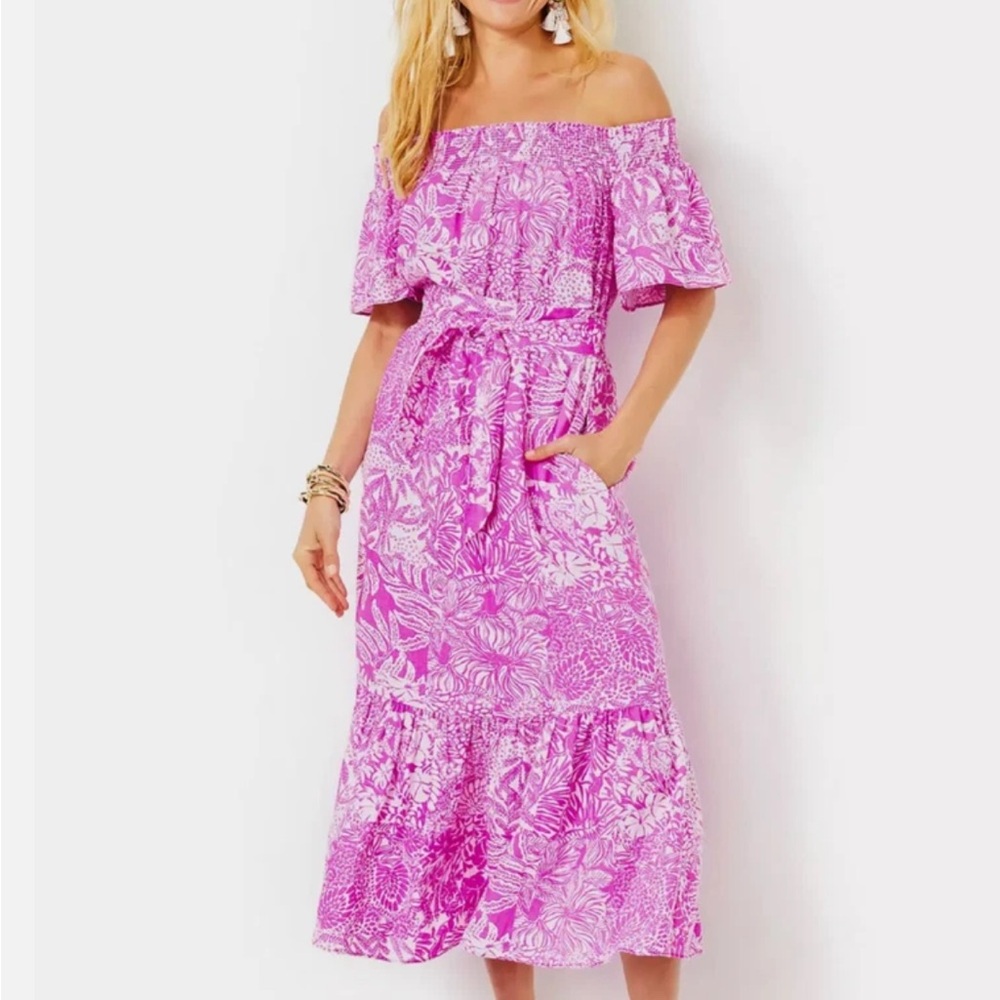 NWT LILLY PULITZER ISBELL OFF-THE-SHOULDER DRESS LINEN Retail $228 NWT